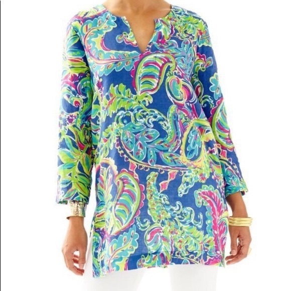 Lilly Pulitzer Marco Island Toucan Play Linen Tunic - M - Picture 1 of 6